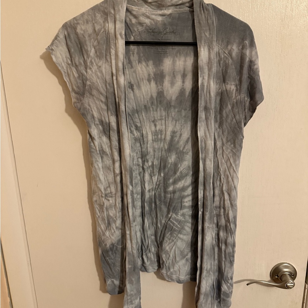 Gray Tie-Dye Open Cardigan